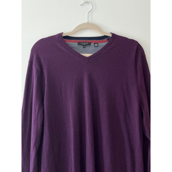 Ted Baker Dark Purple Men's V-Neck Knit Sweater Wool Cashmere SIlk Blend Size 6 - Picture 2 of 7